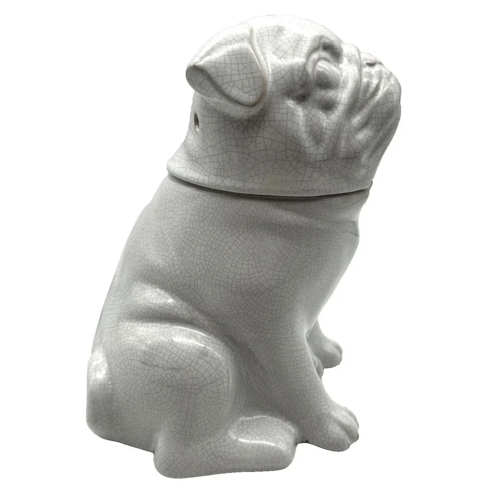 Scentsy Pug Warmer White Crackle Glaze Ceramic Electric Wax Melter Full Size Dog